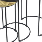Set of Two Natural and Black Solid Wood and Metal Round Frame Nested Tables