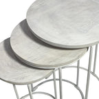 Set of Two White Solid Wood and Metal Round Frame Nested Tables