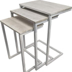 Set of Three Antiqued White Solid Wood and Steel Frame Nested Tables