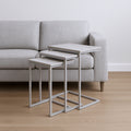 Set of Three Antiqued White Solid Wood and Steel Frame Nested Tables