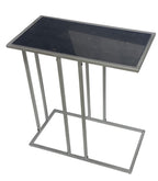 26" Black and Gunmetal Marble and Iron Frame End Table