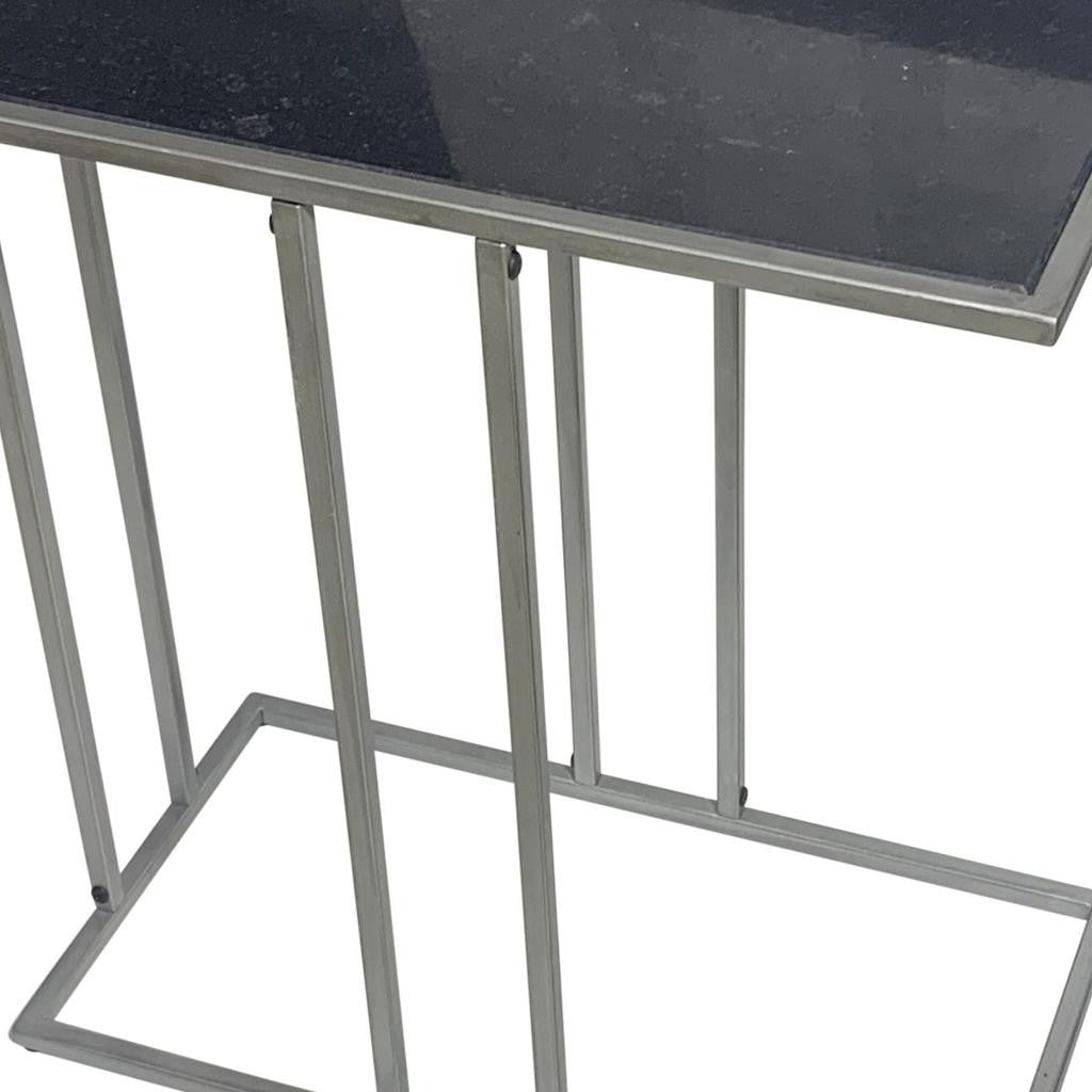 26" Black and Gunmetal Marble and Iron Frame End Table