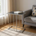 26" Black and Gunmetal Marble and Iron Frame End Table