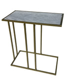 26" White and Antiqued Gold Marble and Iron Frame End Table