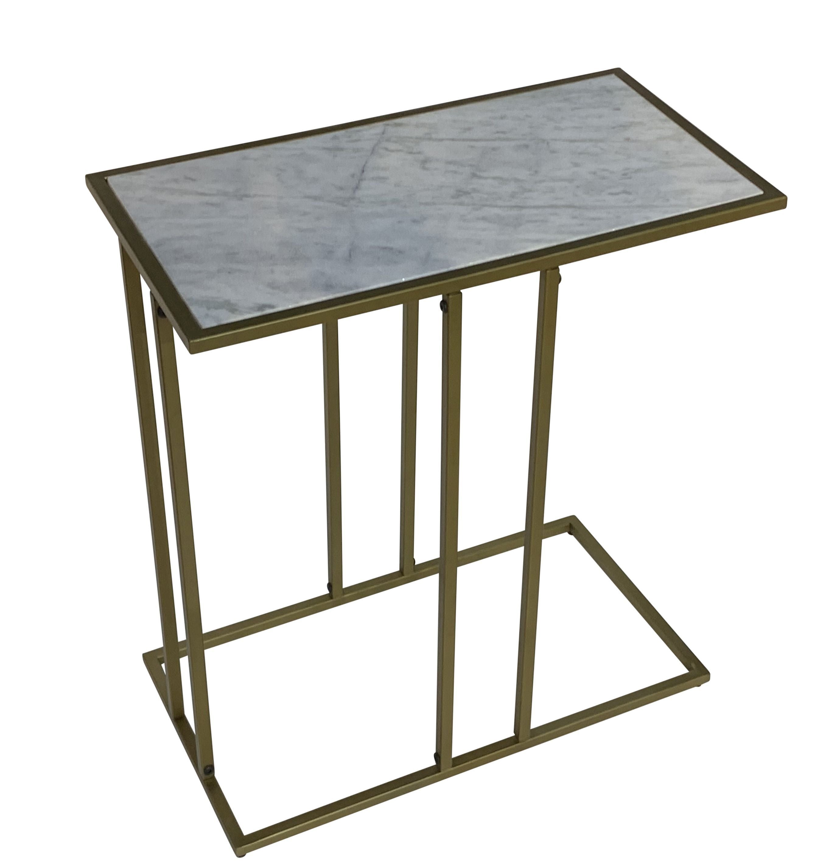 26" White and Antiqued Gold Marble and Iron Frame End Table