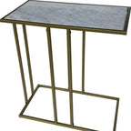 26" White and Antiqued Gold Marble and Iron Frame End Table