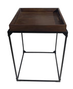 29" Dark Brown and Black Solid Wood and Iron Square Frame End Table