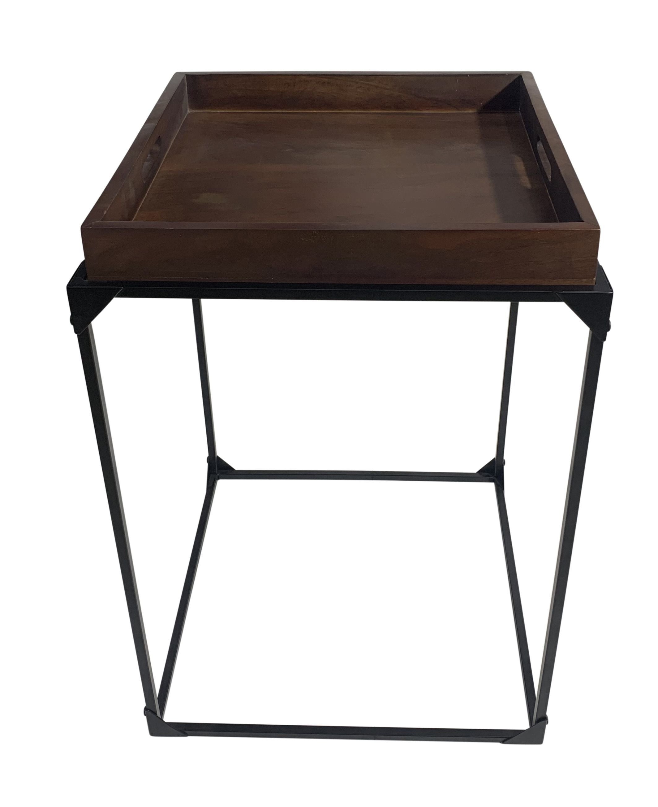 29" Dark Brown and Black Solid Wood and Iron Square Frame End Table