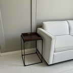 29" Dark Brown and Black Solid Wood and Iron Square Frame End Table