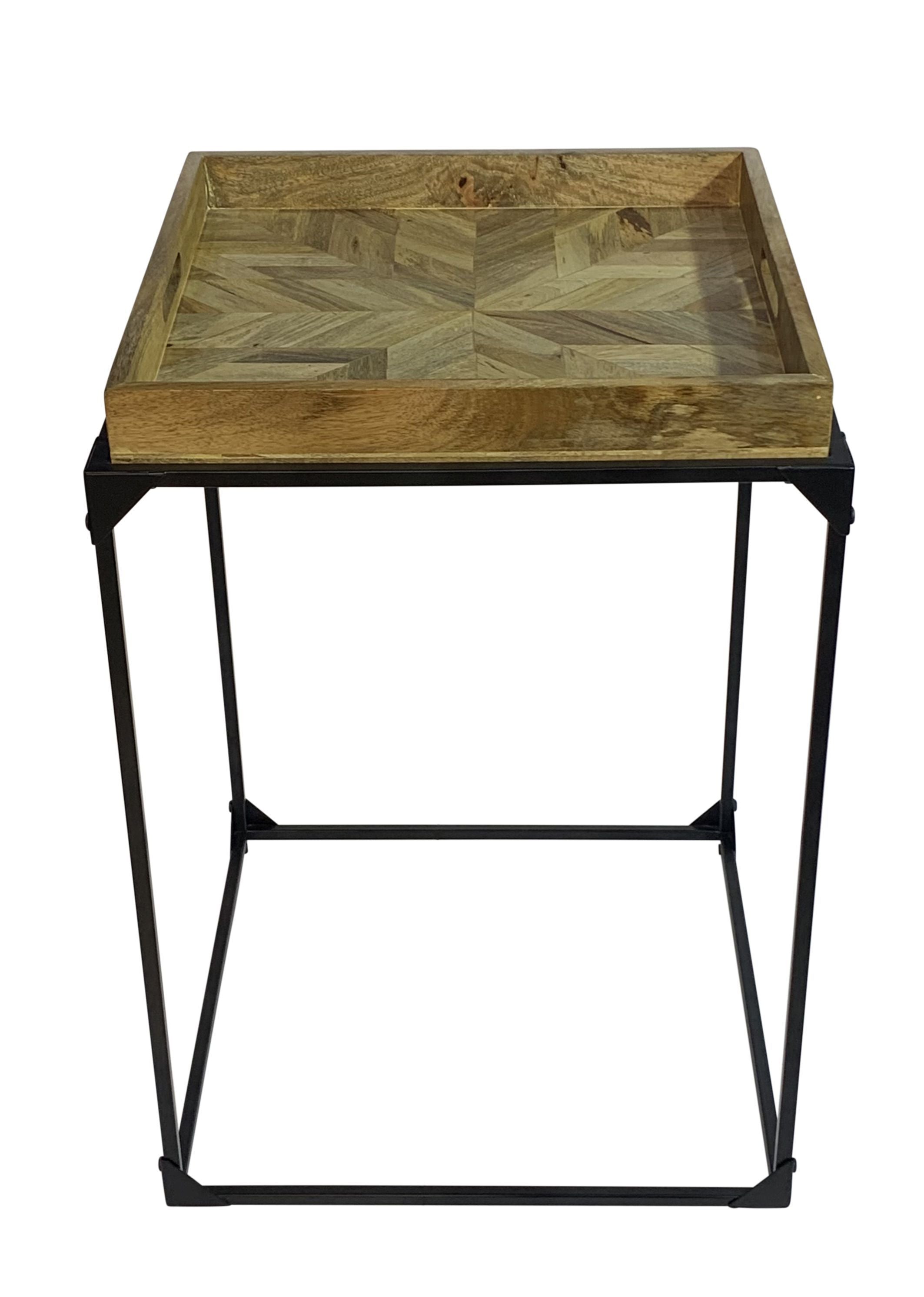 29" Natural and Black Solid Wood and Iron Square Frame End Table