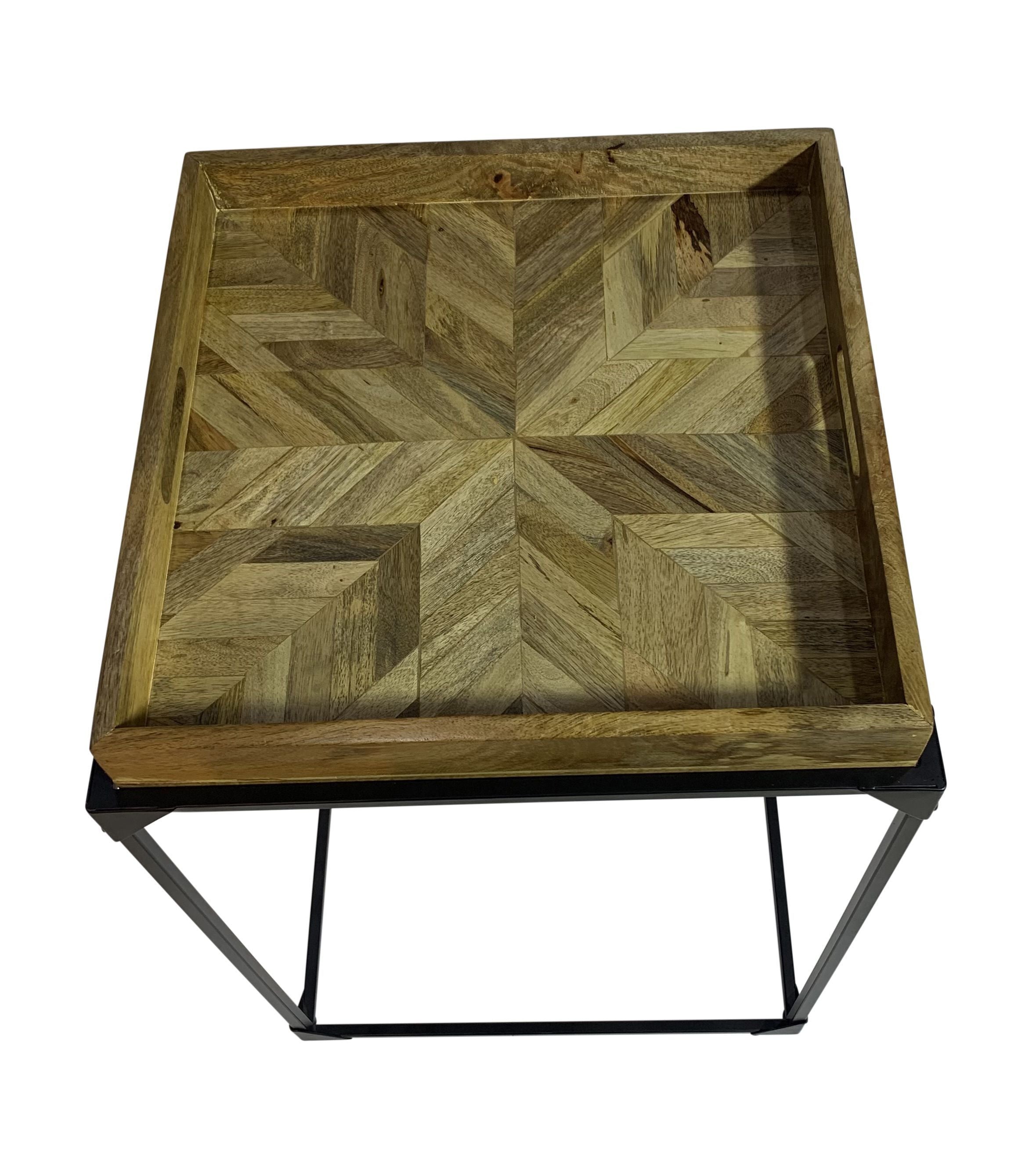 29" Natural and Black Solid Wood and Iron Square Frame End Table