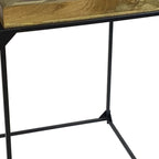 29" Natural and Black Solid Wood and Iron Square Frame End Table