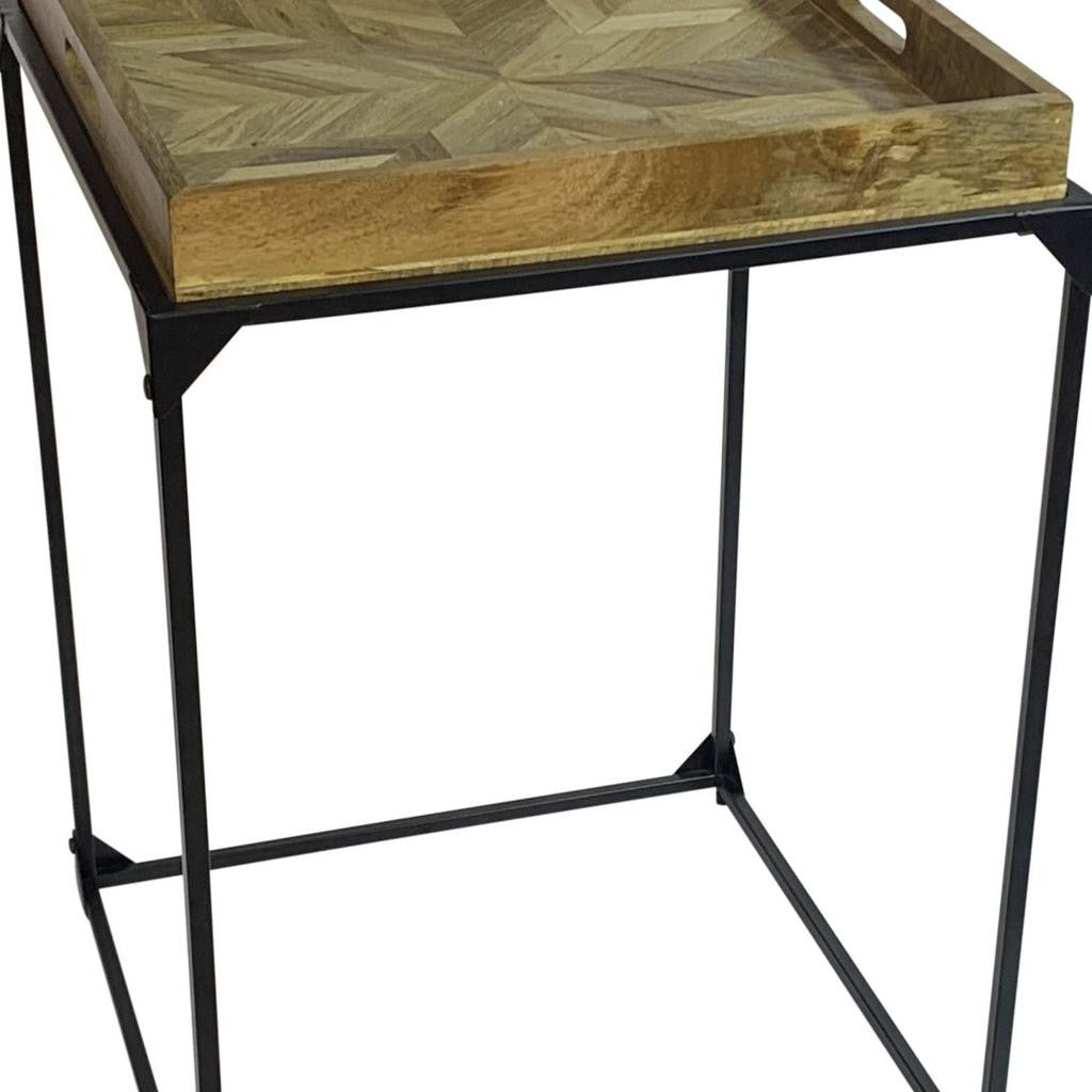 29" Natural and Black Solid Wood and Iron Square Frame End Table
