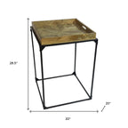 29" Natural and Black Solid Wood and Iron Square Frame End Table