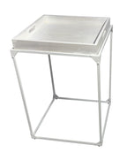 29" White Solid Wood and Iron Square Tray Style End Table