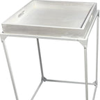 29" White Solid Wood and Iron Square Tray Style End Table