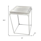 29" White Solid Wood and Iron Square Tray Style End Table