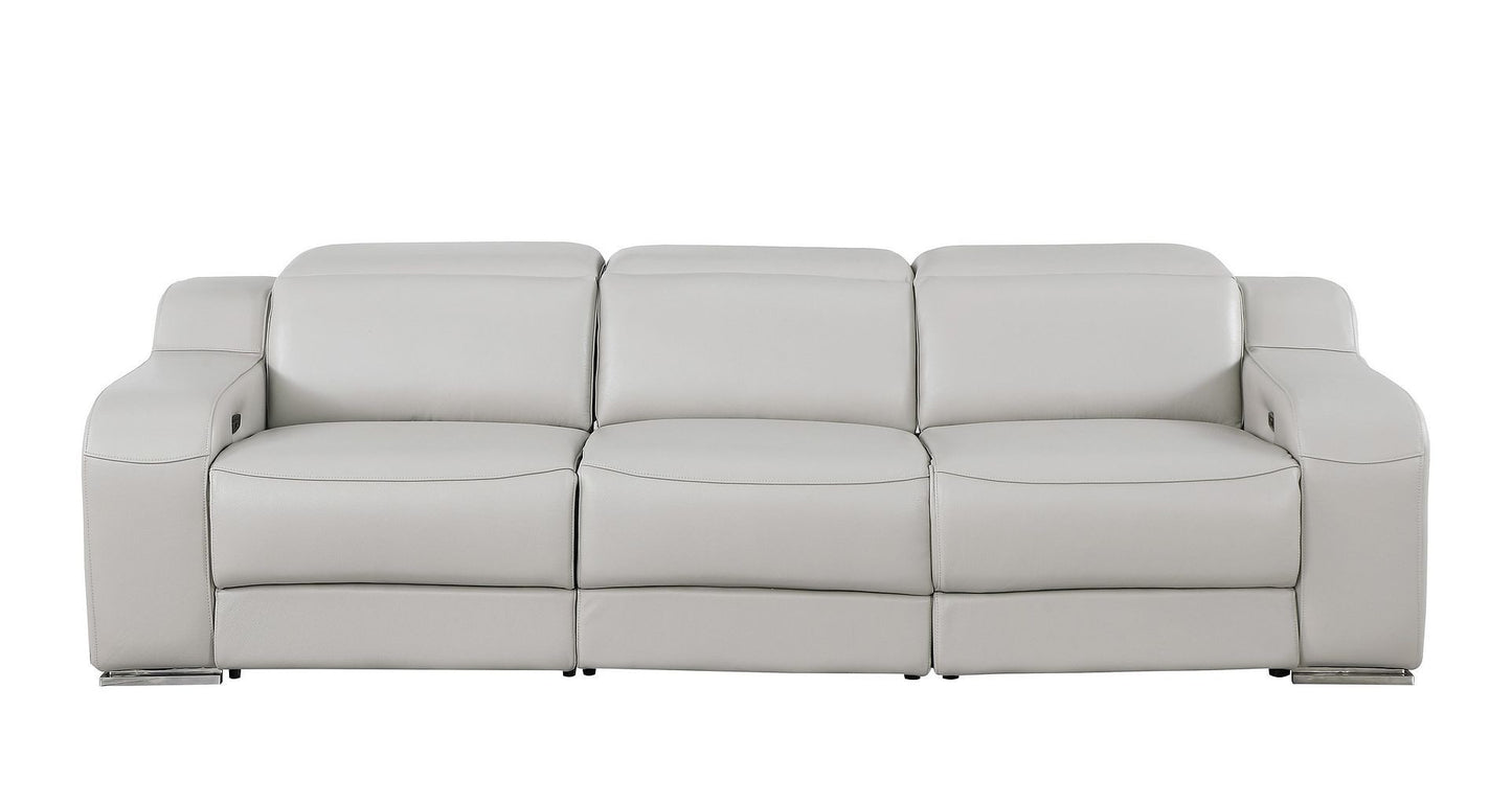 103" Light Gray Italian Leather Reclining USB Sofa