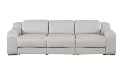 103" Light Gray Italian Leather Reclining USB Sofa