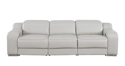 103" Light Gray Italian Leather Reclining USB Sofa