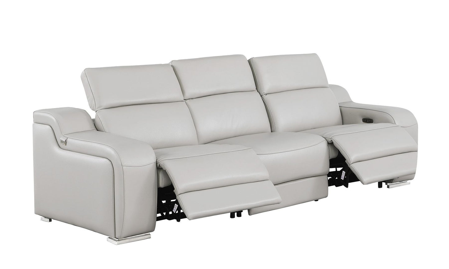 103" Light Gray Italian Leather Reclining USB Sofa