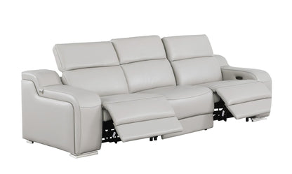 103" Light Gray Italian Leather Reclining USB Sofa