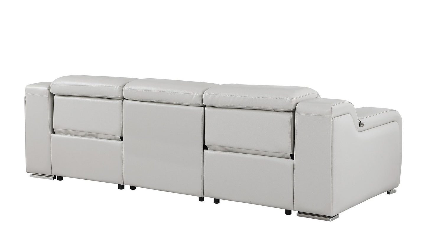 103" Light Gray Italian Leather Reclining USB Sofa