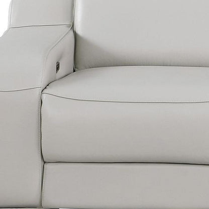 103" Light Gray Italian Leather Reclining USB Sofa