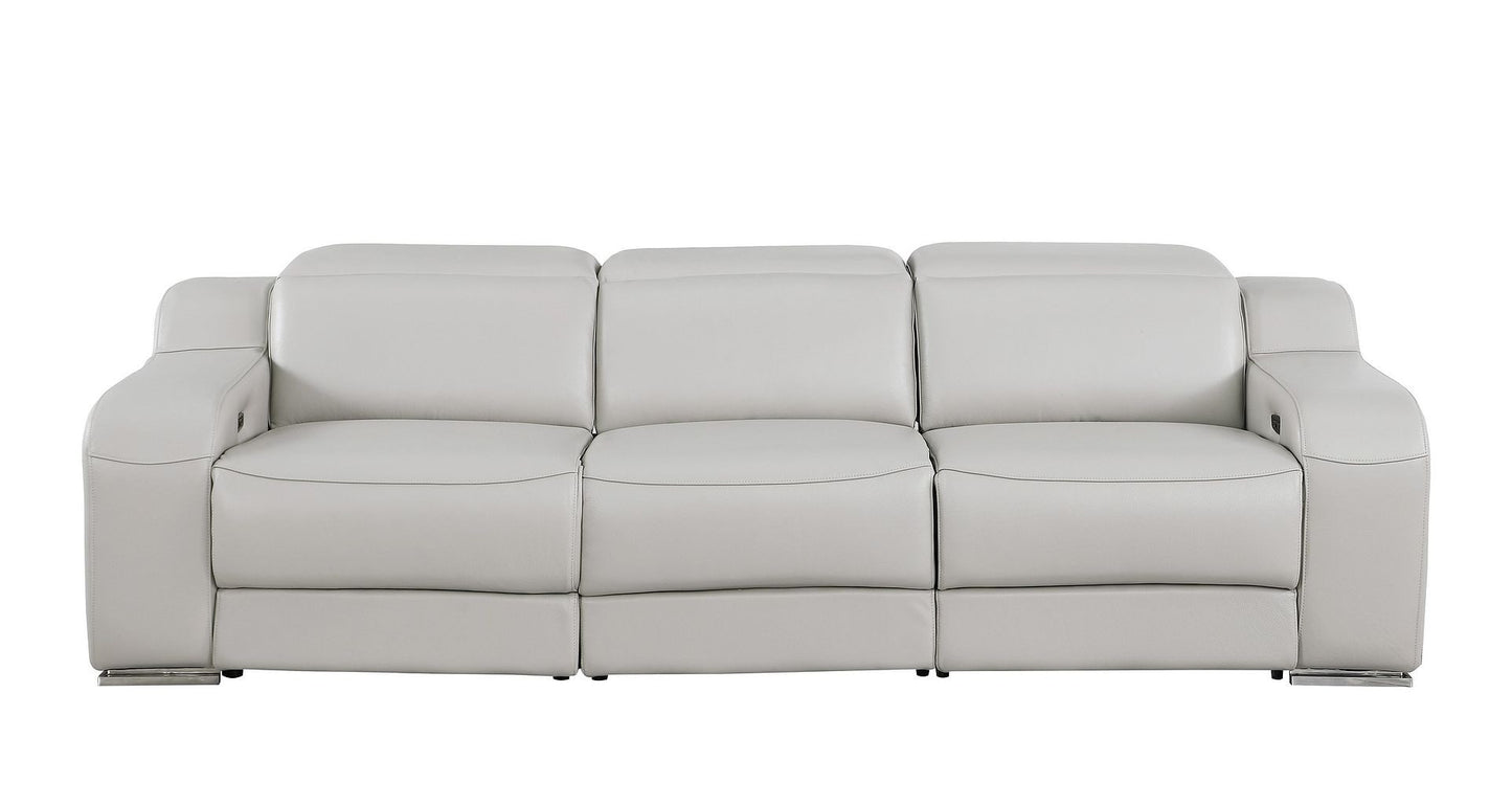 103" Light Gray Italian Leather Reclining USB Sofa
