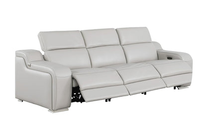 103" Light Gray Italian Leather Reclining USB Sofa