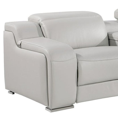 129" Light Gray Italian Leather Reclining USB Sofa