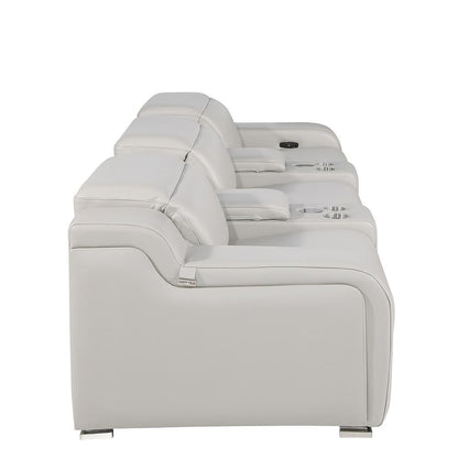 129" Light Gray Italian Leather Reclining USB Sofa