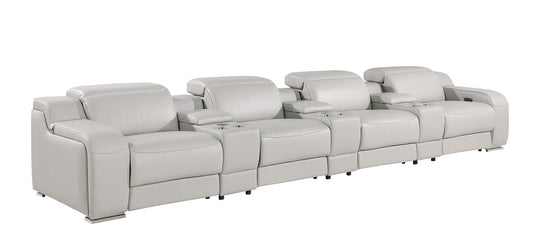 169" Light Gray Italian Leather Reclining USB Sofa