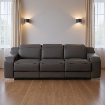 103" Dark Gray Italian Leather Reclining USB Sofa