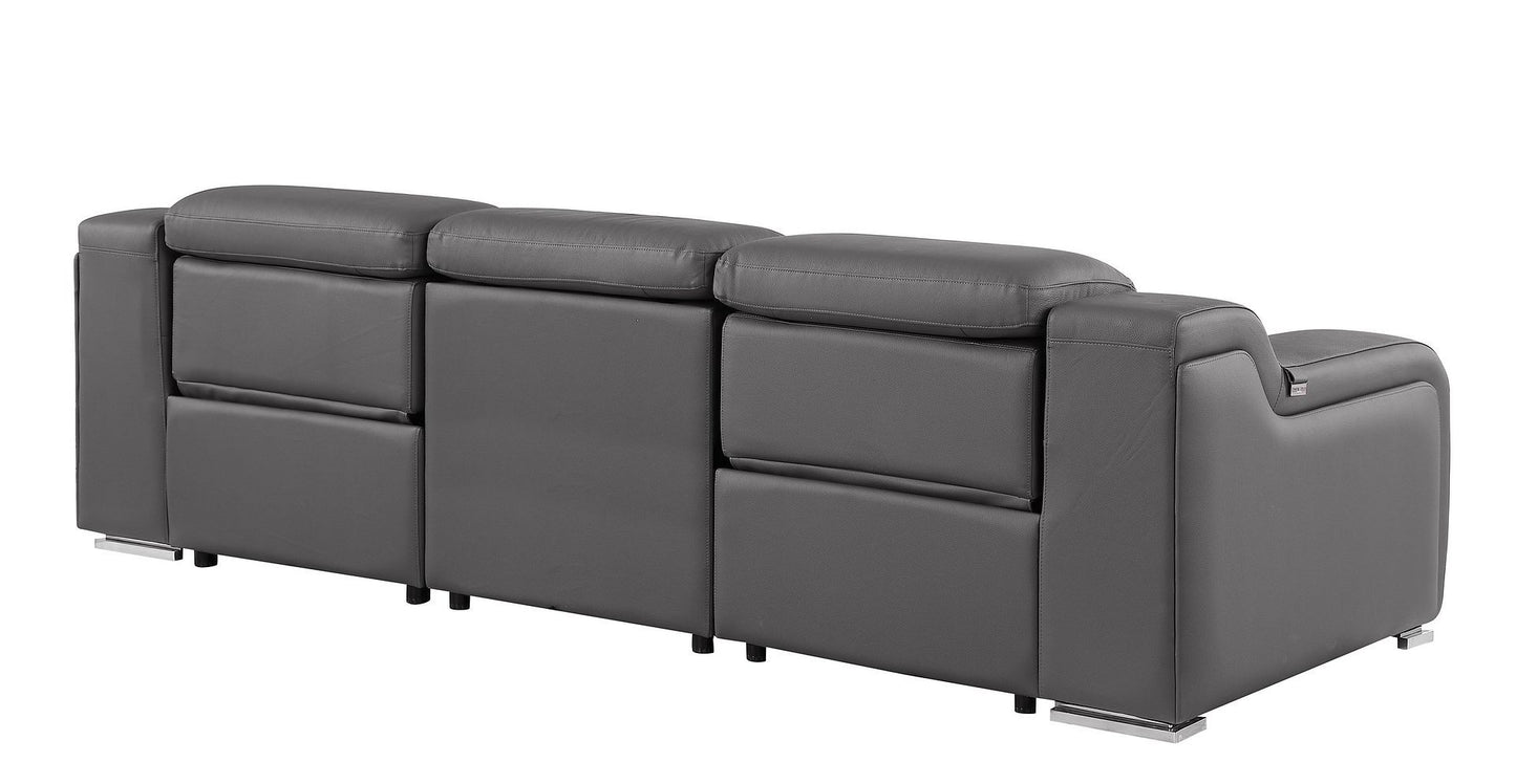 103" Dark Gray Italian Leather Reclining USB Sofa