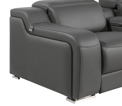 103" Dark Gray Italian Leather Reclining USB Sofa