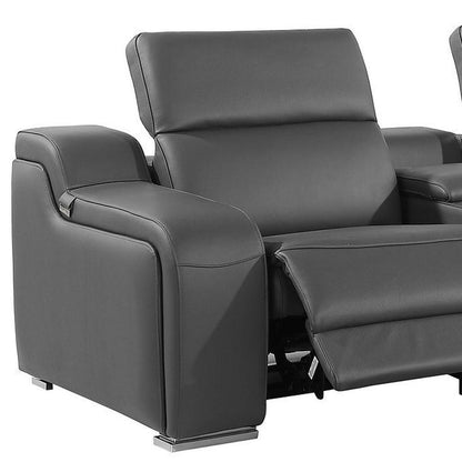 129" Dark Gray Italian Leather Reclining USB Sofa