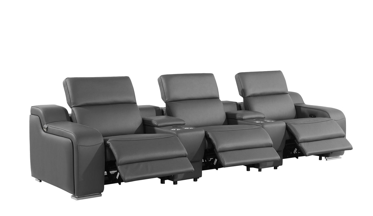 129" Dark Gray Italian Leather Reclining USB Sofa