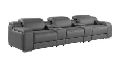 129" Dark Gray Italian Leather Reclining USB Sofa