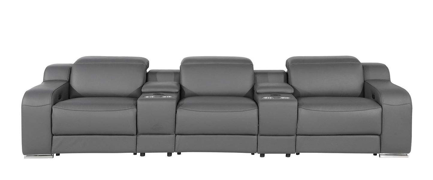 129" Dark Gray Italian Leather Reclining USB Sofa