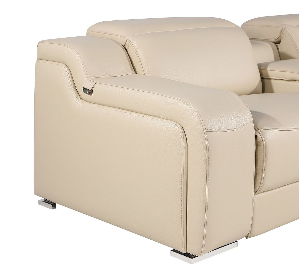 103" Beige Italian Leather Reclining USB Sofa
