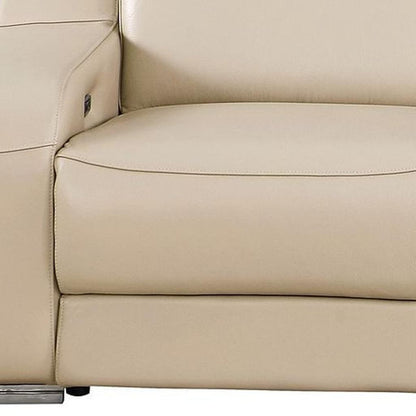103" Beige Italian Leather Reclining USB Sofa