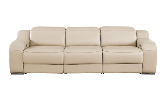 103" Beige Italian Leather Reclining USB Sofa