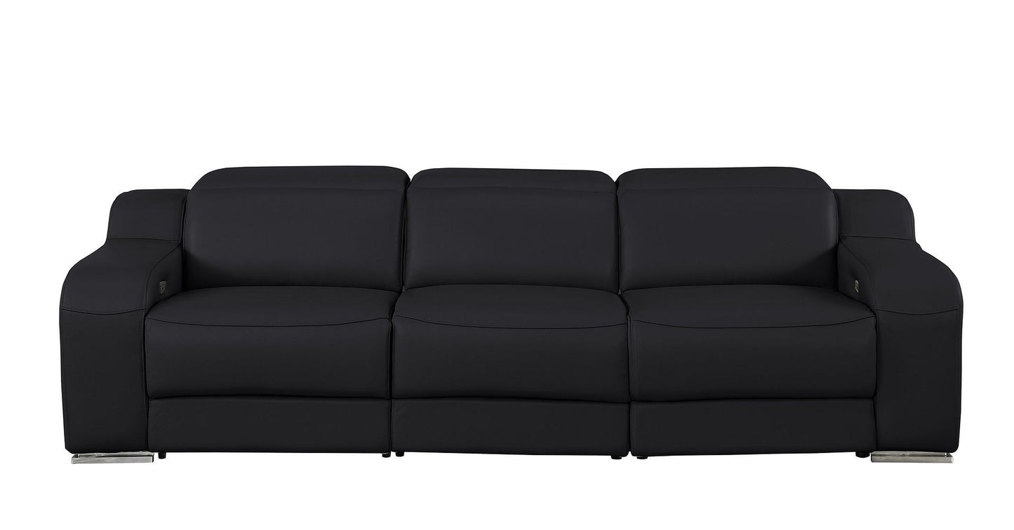 103" Black Italian Leather Reclining USB Sofa