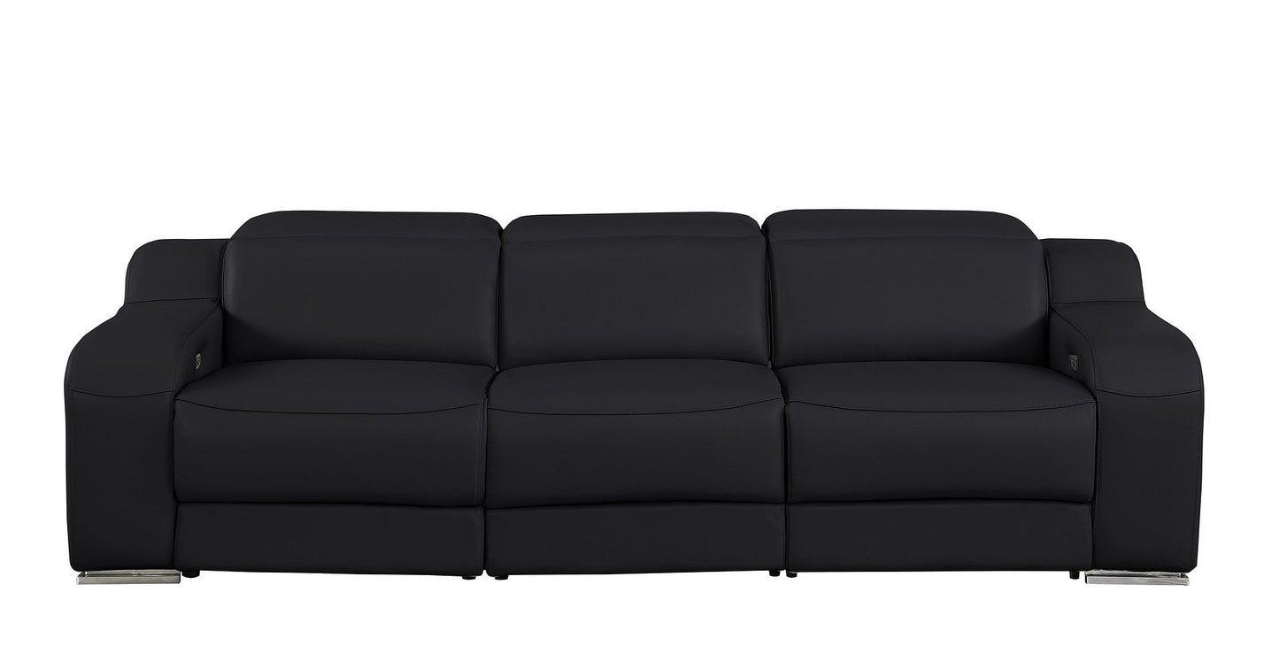 103" Black Italian Leather Reclining USB Sofa
