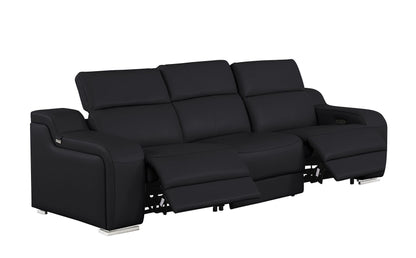 103" Black Italian Leather Reclining USB Sofa