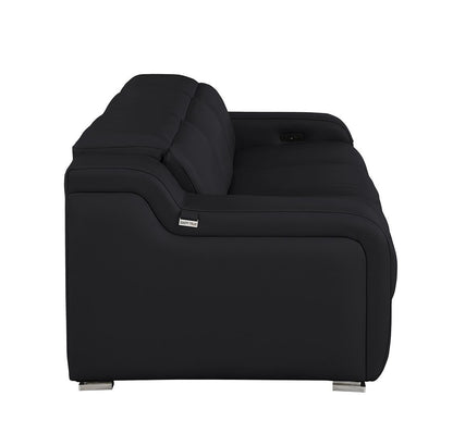 103" Black Italian Leather Reclining USB Sofa