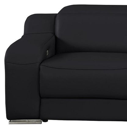 103" Black Italian Leather Reclining USB Sofa