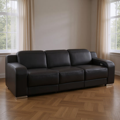 103" Black Italian Leather Reclining USB Sofa