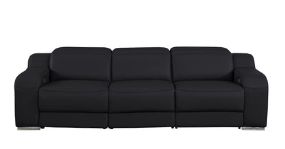 103" Black Italian Leather Reclining USB Sofa